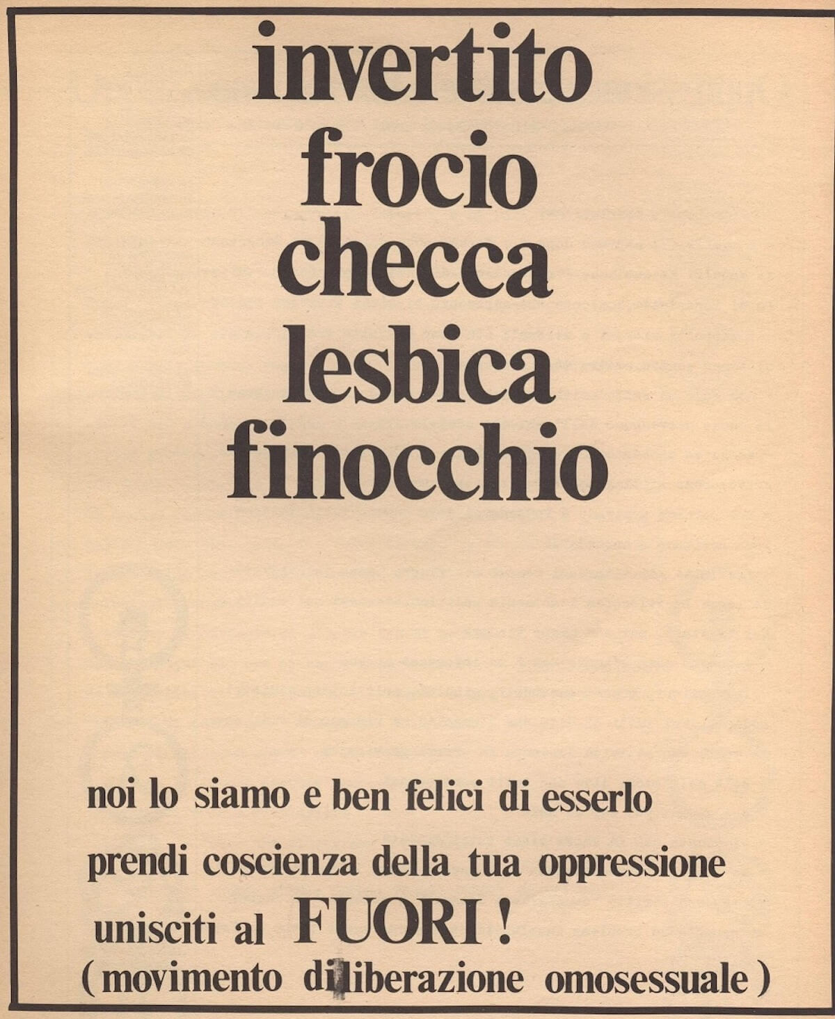 Fialette puzzolenti, psichiatri, carabinieri, a Sanremo 50 anni fa nasceva la visibilità LGBT in Europa: parla chi c'era - Invertito frocio..dal num 14 di Fuori - Gay.it