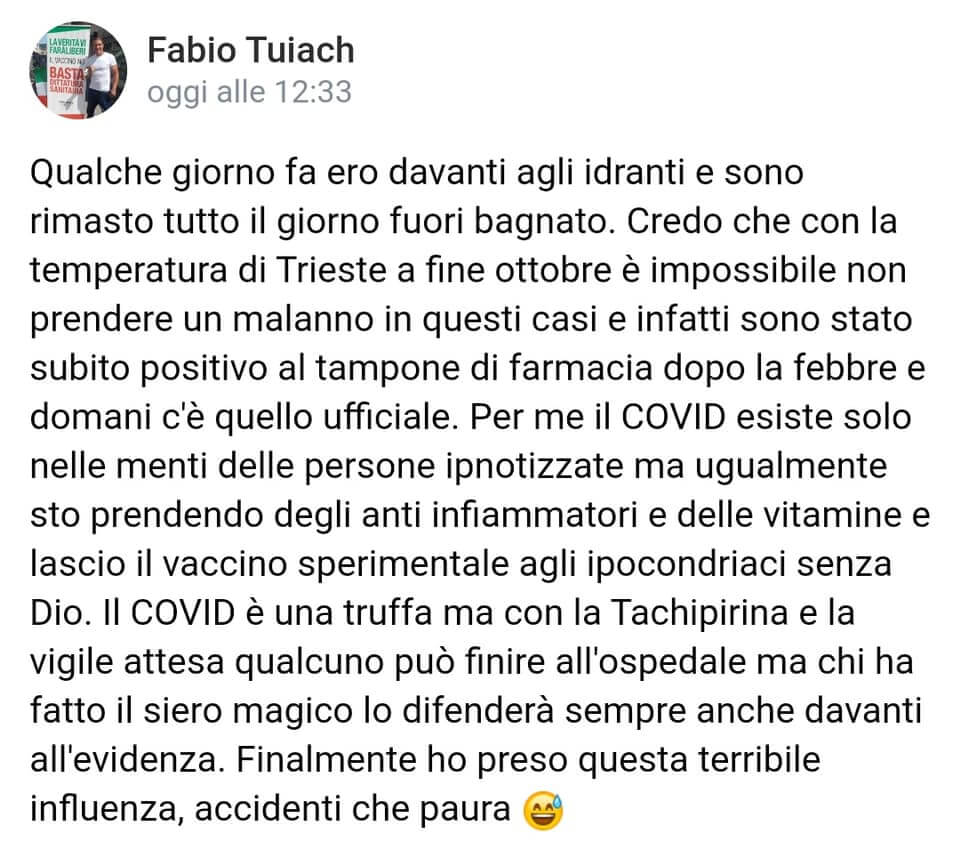Breve ritratto di Fabio Tuiach che diceva: Coronavirus? Punizione per i fr*ci. Ora è positivo. - 248511595 415981276566124 6072364581453186981 n - Gay.it