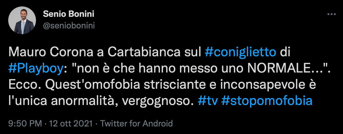 Cartabianca: in difesa di Mauro Corona a proposito di Bretman Rock sulla cover di Playboy - Schermata 2021 10 14 alle 13.39.50 - Gay.it