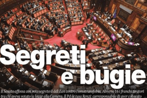 DDL Zan, le prime pagine dei giornali dopo la bocciatura in Senato - Schermata 2021 10 28 alle 08.43.23 - Gay.it