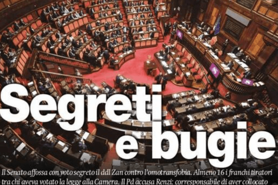 DDL Zan, le prime pagine dei giornali dopo la bocciatura in Senato - Schermata 2021 10 28 alle 08.43.23 - Gay.it