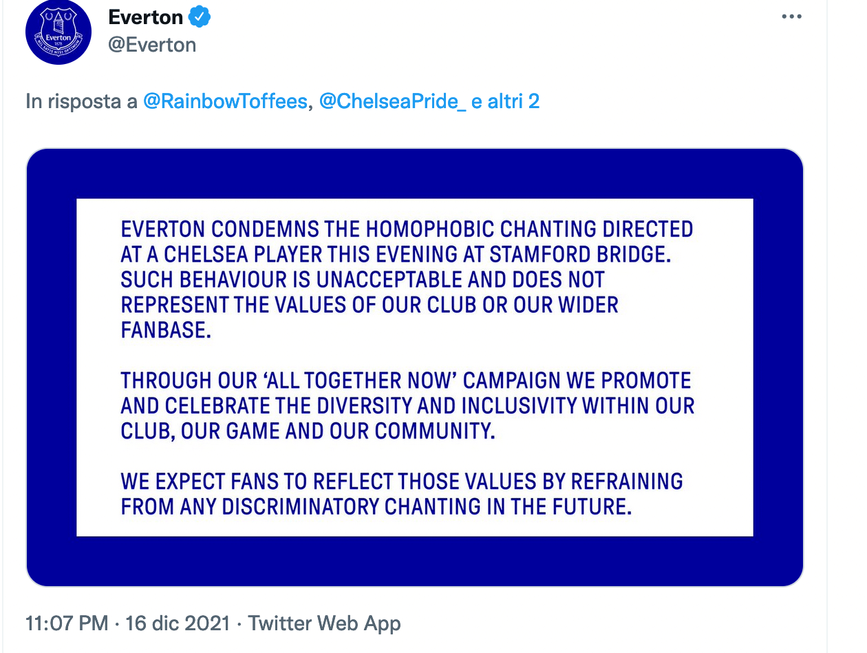 L'Everton condanna i cori omofobi dei propri tifosi contro il Chelsea - Everton - Gay.it