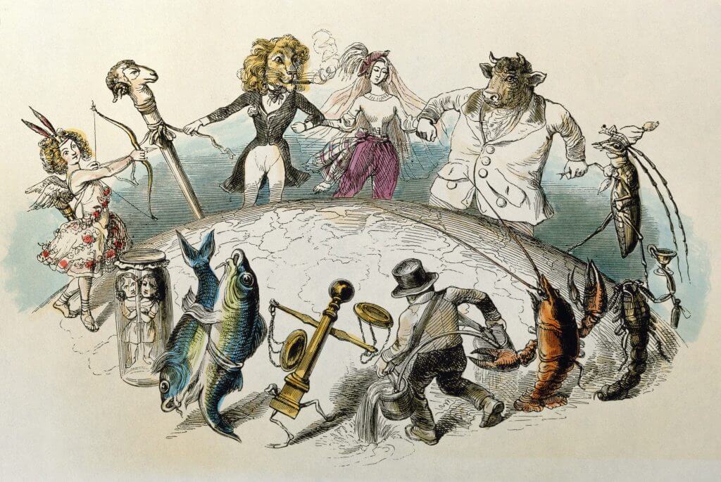 The zodiac in a round dance around the world by JJ Grandville (1847)