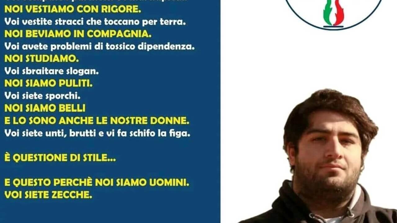 Raj Ducci, attivista di Fratelli d’Italia espulso dal partito: “Noi belli, voi unti, brutti e vi fa schifo la fi*a”