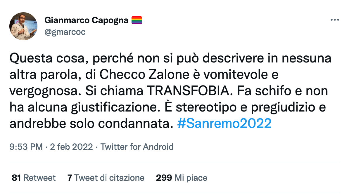 Checco Zalone caos a Sanremo 2022
