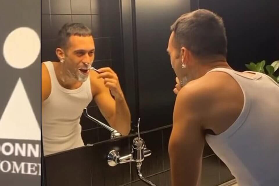 Mahmood si fa la barba nel bagno delle donne, il video di Blanco