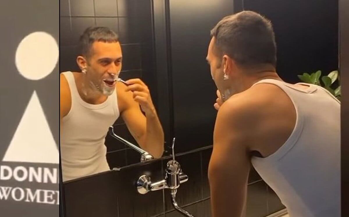 Mahmood si fa la barba nel bagno delle donne, il video di Blanco