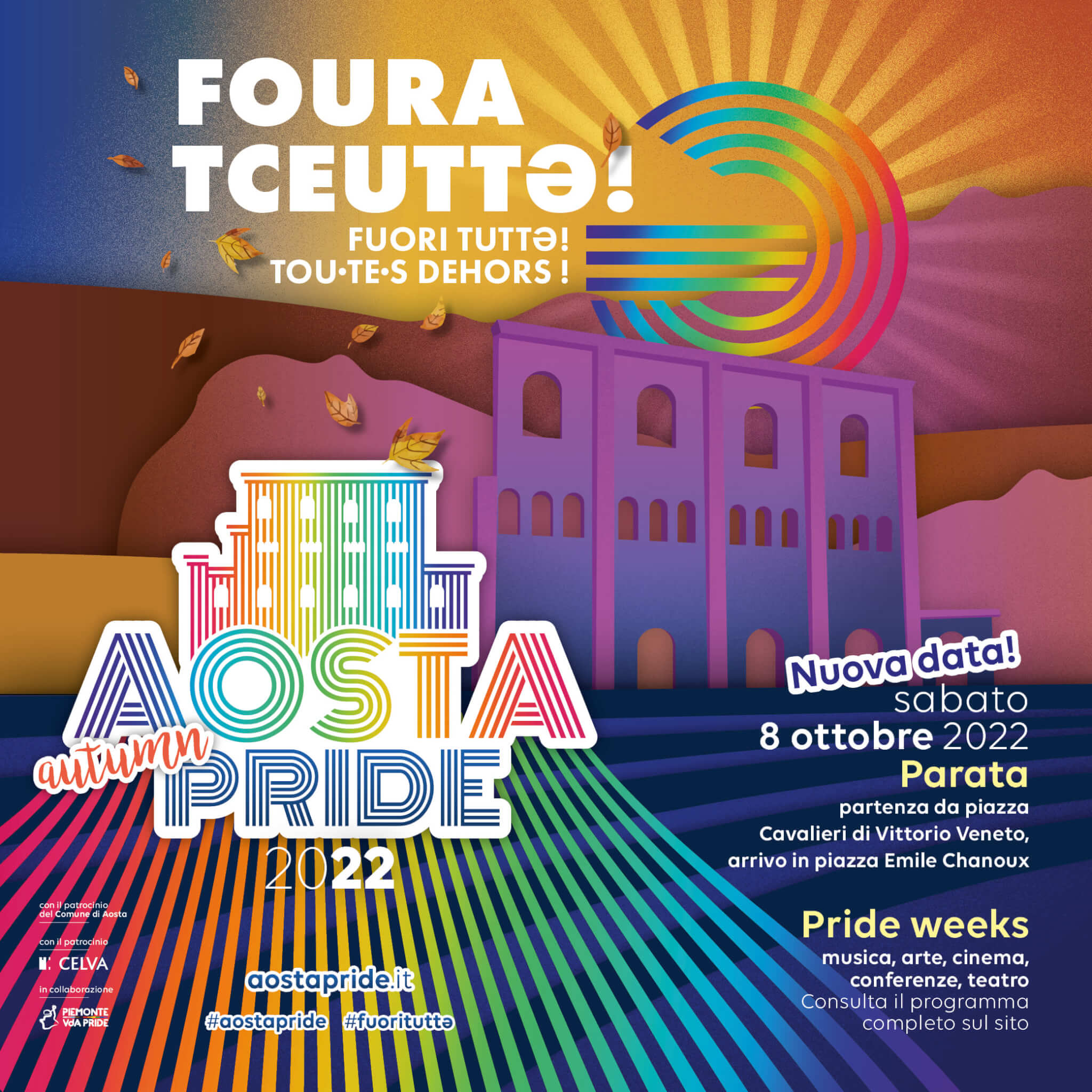 Aosta Pride 2022 posticipato all'8 ottobre causa elezioni, sarà il primo della città - aostapride locandina 8 ottobre FB - Gay.it