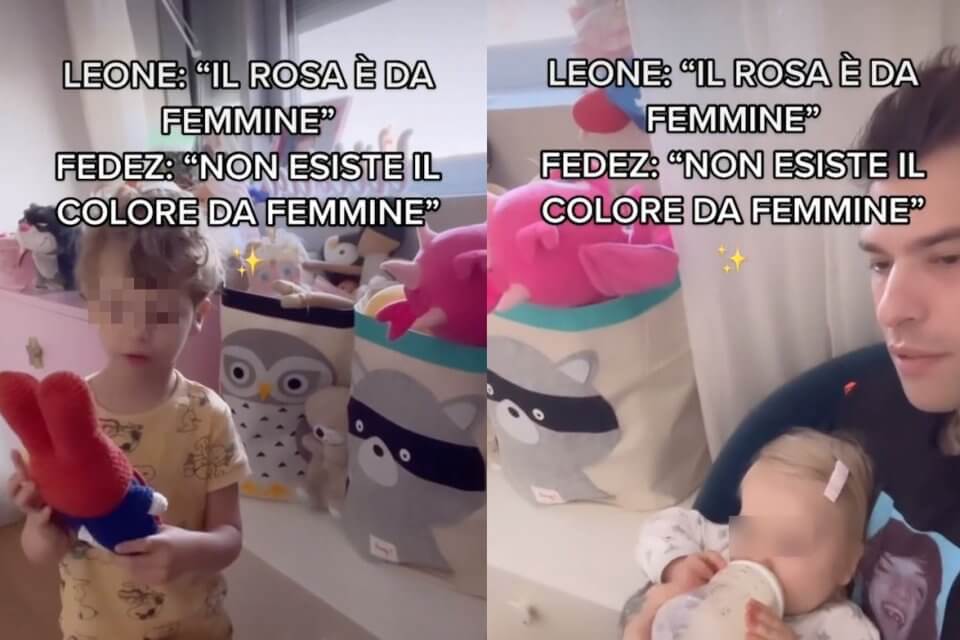 Fedez al figlio Leone: “Il rosa non è un colore da femmine, chi te l’ha insegnato?” – VIDEO