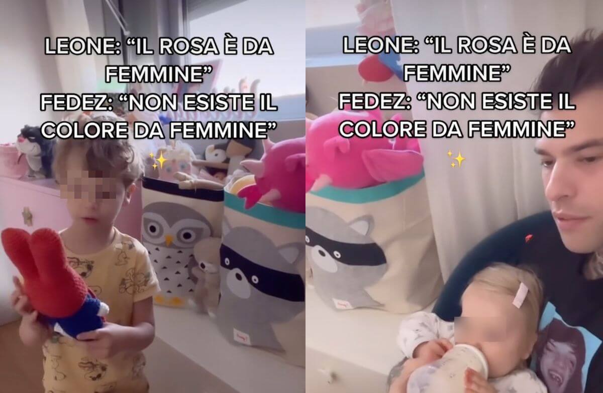 Fedez al figlio Leone: “Il rosa non è un colore da femmine, chi te l’ha insegnato?” – VIDEO