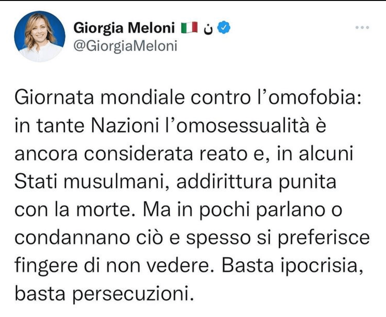 L'OmoBiTransFobia nel Multiverso Giorgia Meloni: "Basta persecuzioni, basta ipocrisia" - Giorgia Meloni - Gay.it