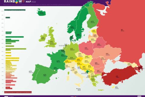 Rainbow Europe Map 2022, Italia al 33° posto su 49 Paesi per uguaglianza e tutela delle persone LGBT - ILGA Europe discriminazione Europa omofobia - Gay.it