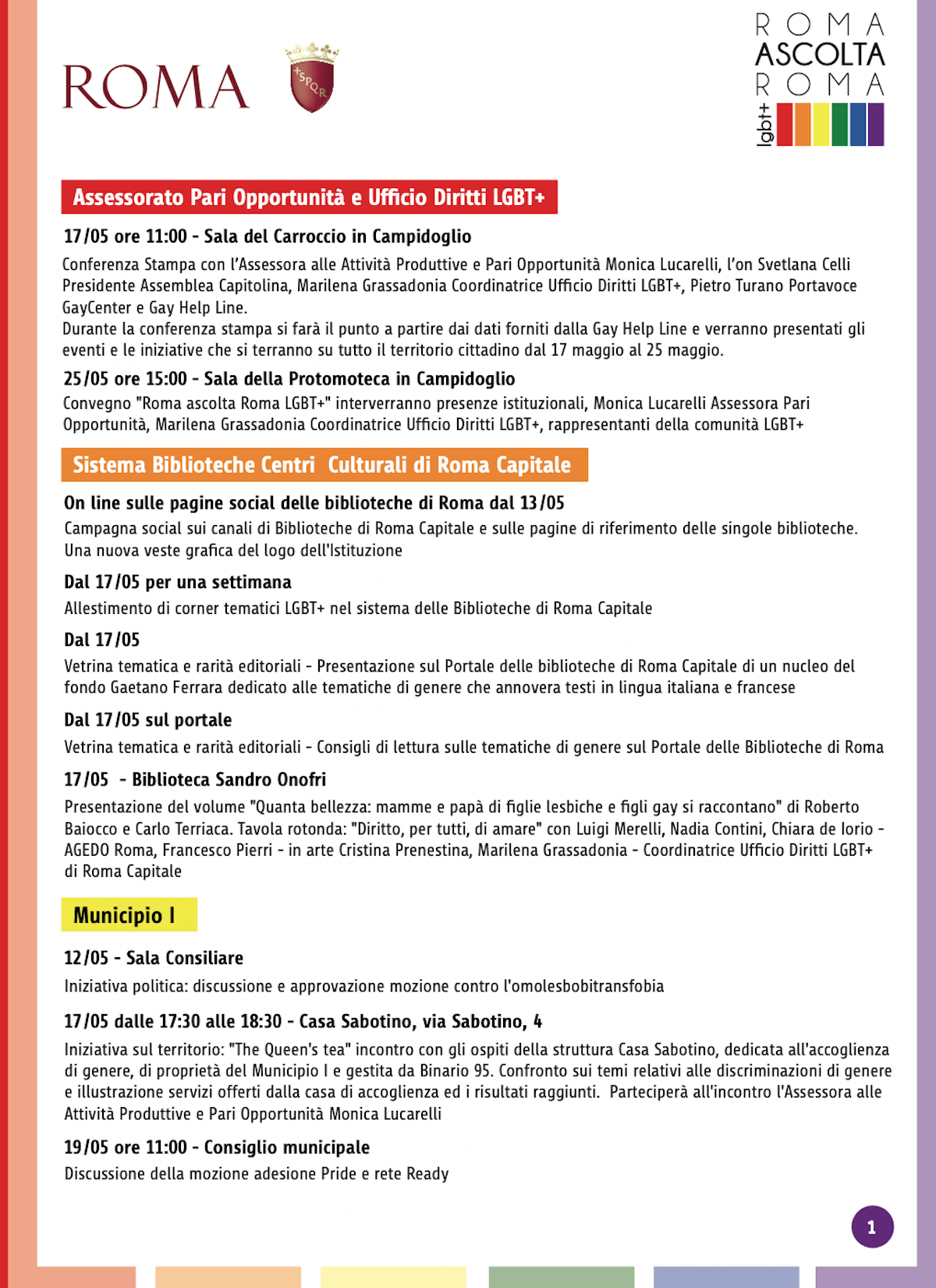 Roma, settimana di eventi LGBTQI: approvata mozione a favore della comunità - Roma Ascolta Roma LGBT 1 - Gay.it