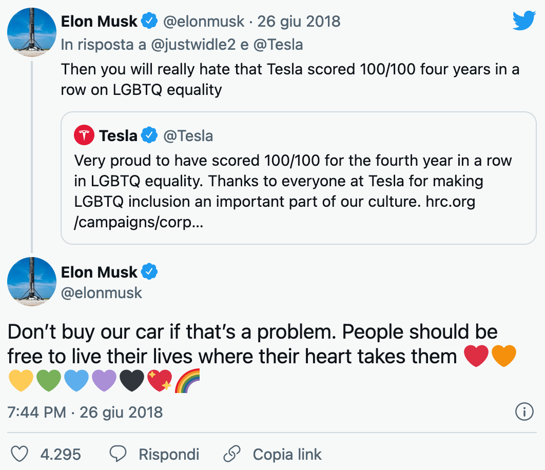 Elon Musk sfotte il Pride Month su Twitter, il meme è virale - Elon Musk sfotte il Pride Month su Twitter 2 - Gay.it