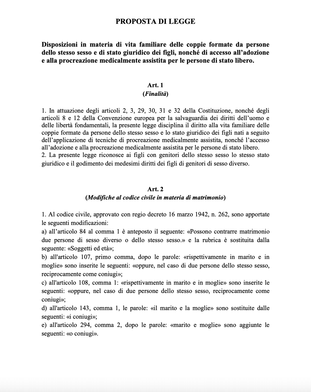 Presentata proposta di legge per l’uguaglianza e la pari dignità di tutte le famiglie. Il testo integrale - Presentata proposta di legge per luguaglianza e la pari dignità di tutte le famiglie - Gay.it