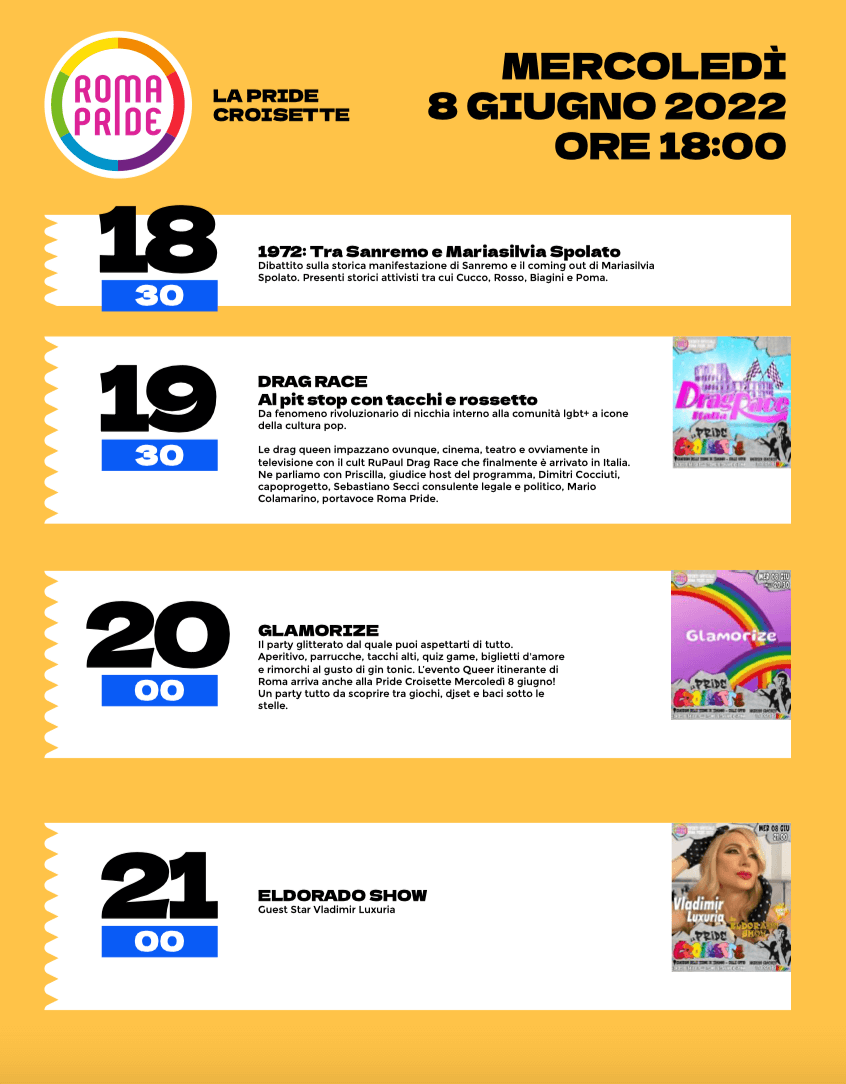 Roma Pride 2022 omaggia Raffaella Carrà: "Torniamo a fare rumore". Il programma della Gay Croisette - Pride Croisette 2022 il programma 7 - Gay.it