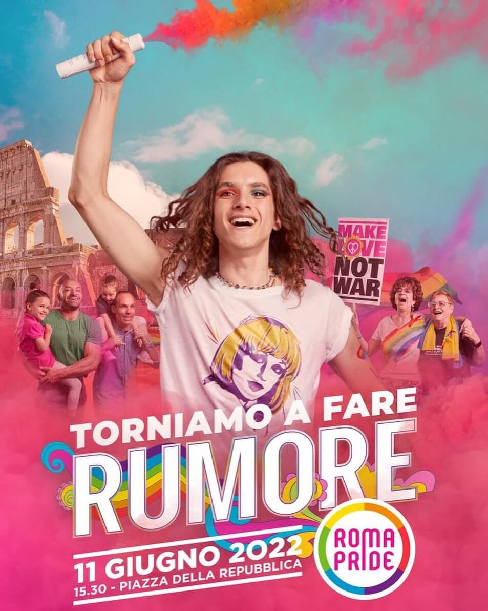 Roma Pride 2022 omaggia Raffaella Carrà: "Torniamo a fare rumore". Il programma della Gay Croisette - Roma Pride 2022 poster - Gay.it