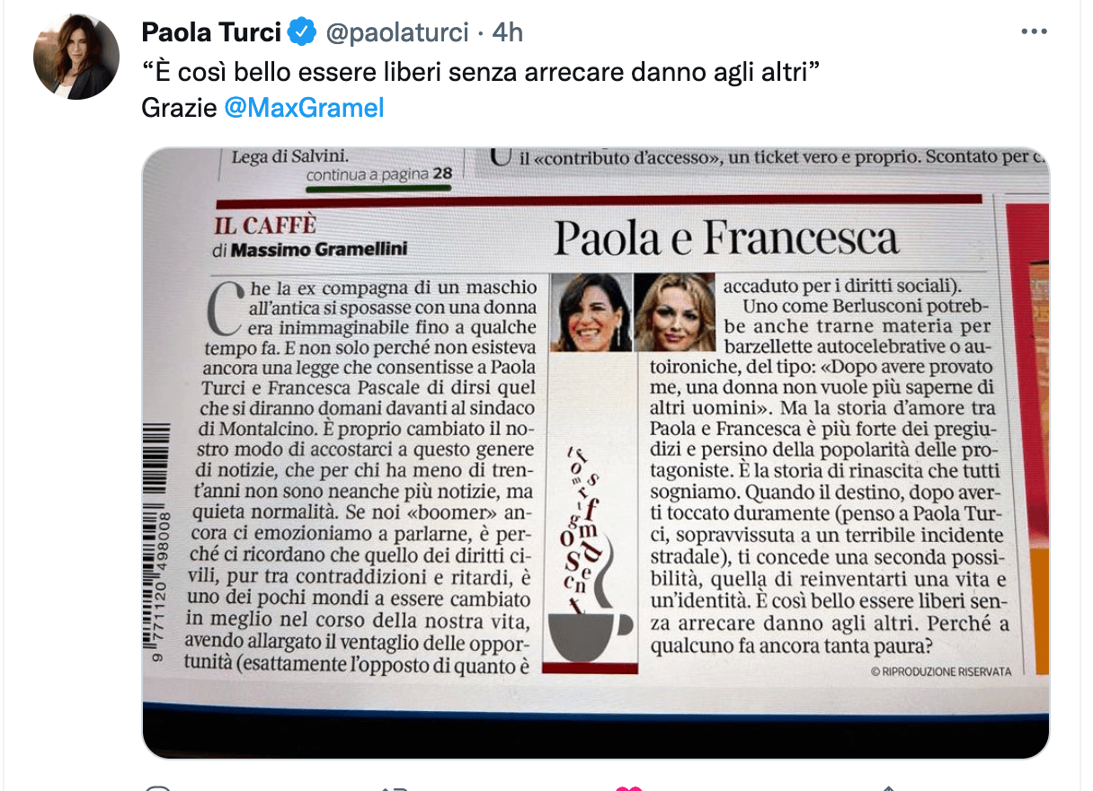 Insulti omofobi Paola Turci: "Lesbicona che schifo". La replica della cantante a poche ore dall'unione civile - Paola Turci Massimo Gramellini - Gay.it