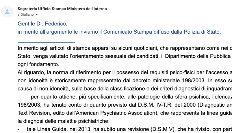 email viminale a gay.it
