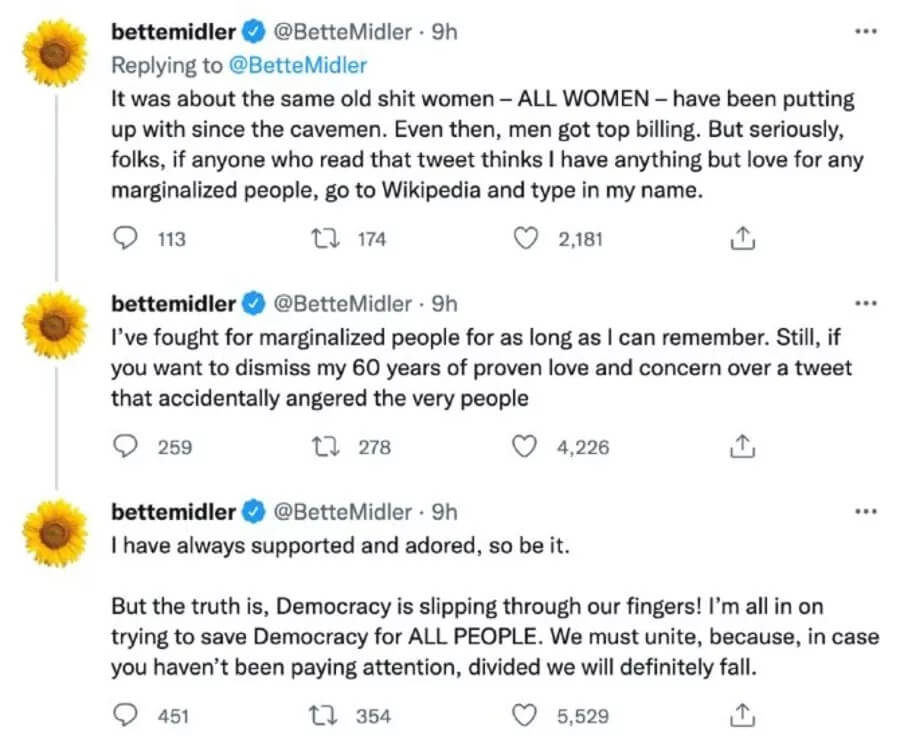 Bette Midler e Macy Gray negano di essere transfobiche (ma le repliche convincono a metà) - bette midler - Gay.it