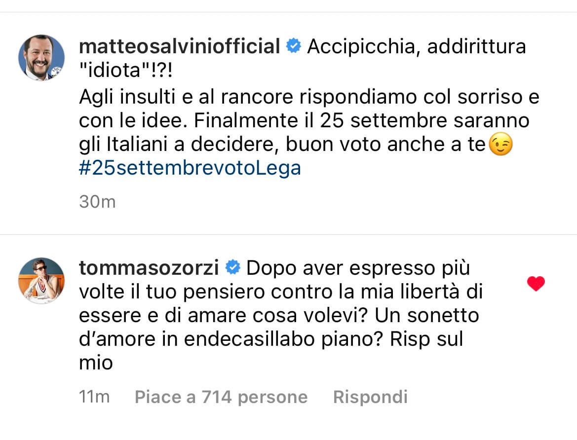 Tommaso Zorzi vs. Matteo Salvini: “Un idiota”. Pioggia di insulti omofobi sul conduttore di Drag Race Italia - Zorzi vs. Salvini - Gay.it