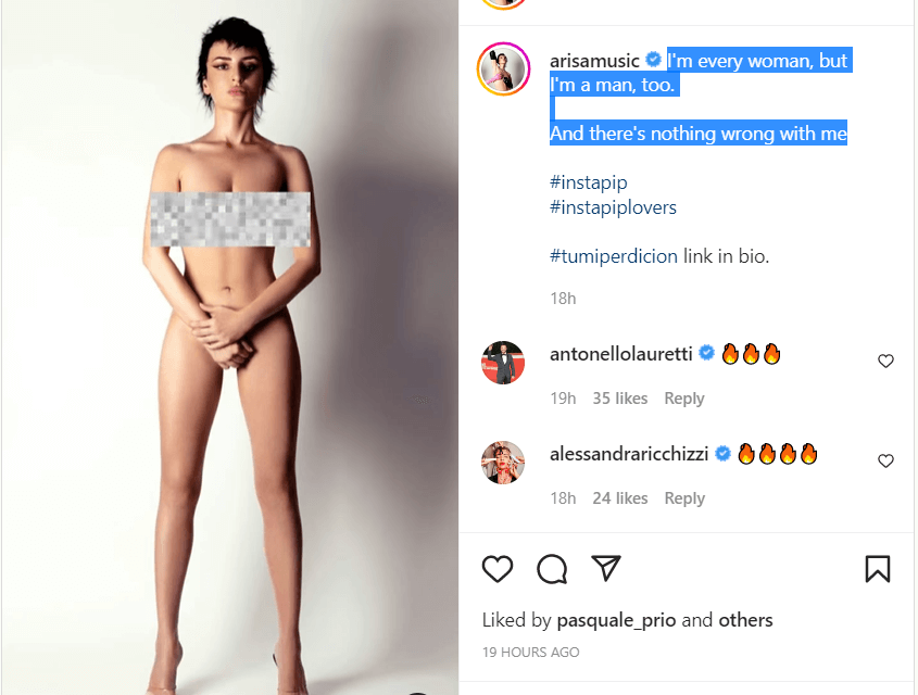 Arisa nuda su Instagram: “Sono tutte le donne, e sono anche un uomo”