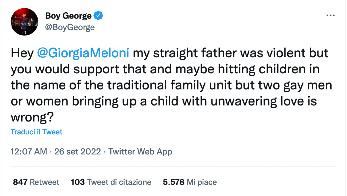 Boy George vs. Giorgia Meloni - Boy George - Gay.it