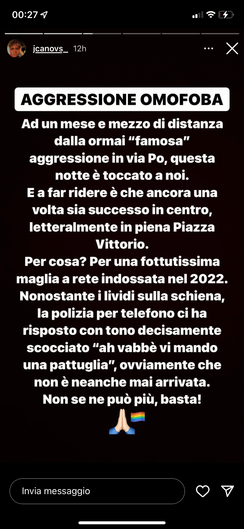 Torino, aggressione omofoba in pieno centro: "Per una maglia a rete. La polizia non è mai arrivata" - Jonathan omofobia - Gay.it