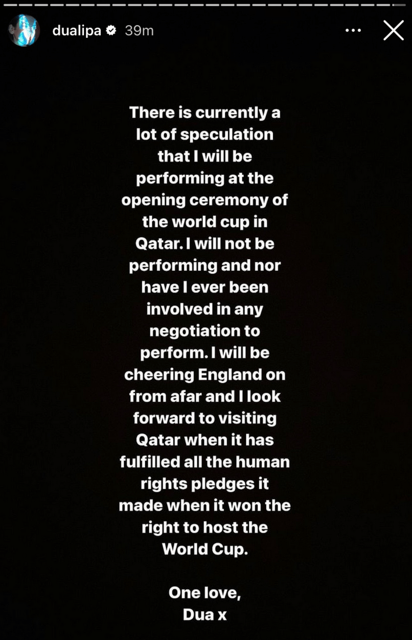 Qatar 2022, Dua Lipa nega la sua partecipazione e attacca: "Non rispettano i diritti umani" - Qatar 2022 Dua Lipa - Gay.it