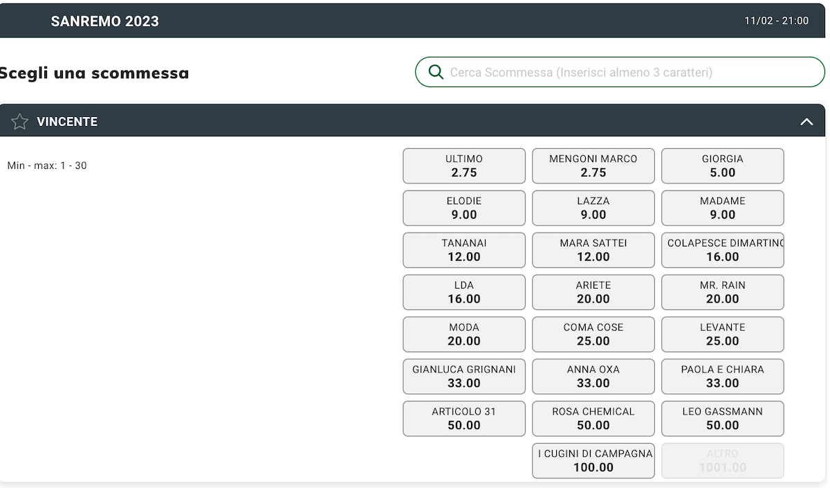 Sanremo 2023, i favoriti secondo i bookmakers. Vince Ultimo, seguono Mengoni e Giorgia - Sisal Sanremo 2023 - Gay.it
