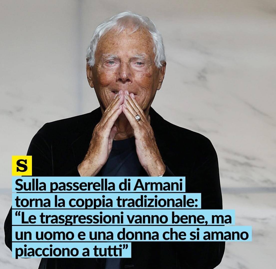 Giorgio Armani: "Le trasgressioni vanno bene ma un uomo e una donna che si amano piacciano a tutti" - 43E14448 22CE 4929 B578 3ABFC4207D68 - Gay.it