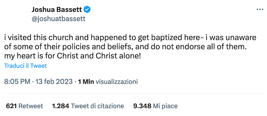 Joshua Bassett, dichiaratamente queer, battezzato in una chiesa omofoba: "Il mio cuore è per Cristo e solo per Cristo!" - Joshua Bassett dichiaratamente queer battezzato in una chiesa omofoba - Gay.it