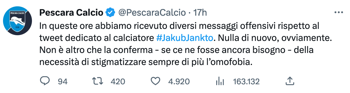 Jakub Jankto incredulo per il sostegno ricevuto dopo il coming out. Libero indecente e il Pescara lo difende dall'omofobia - Pescara Jakub Jankto - Gay.it
