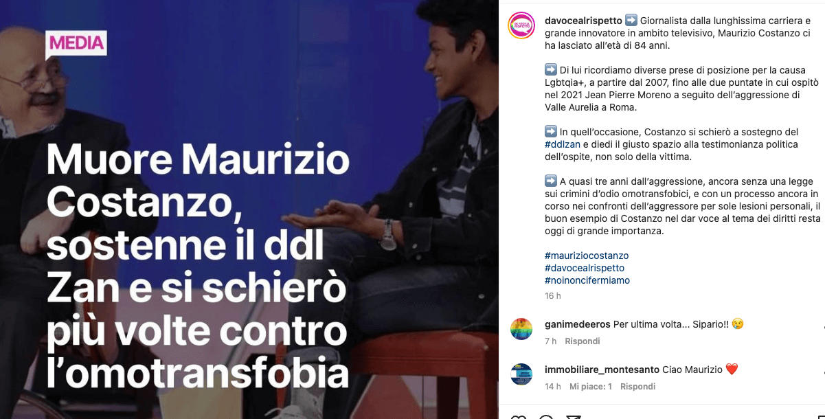 maurizio costanzo dà voce al rispetto