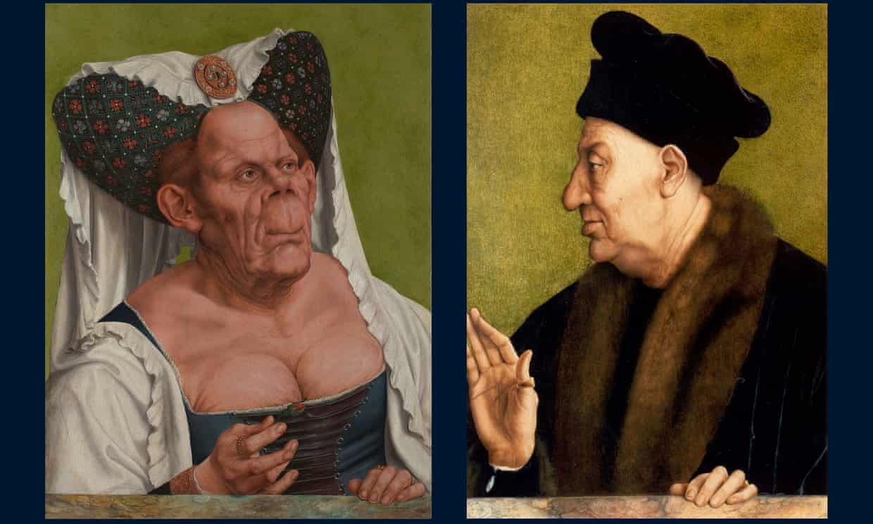 Quinten Massys' An Old Woman (‘The Ugly Duchess') and An Old Man, both about 1513. Photograph: The National Gallery, London/ Musée Jacquemart-André/Institut de France