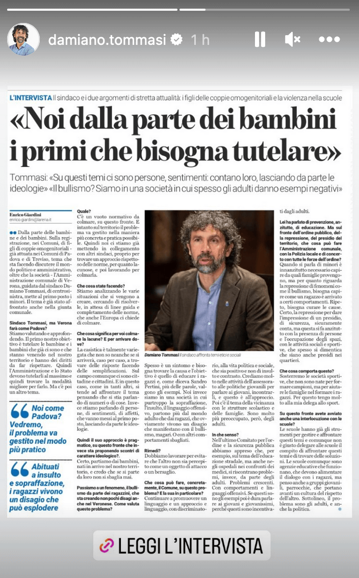Verona, il sindaco Tommasi pensa alla disobbedienza: "Tutelare bambine e bambini che già ci sono" - Damiano Tommasi - Gay.it