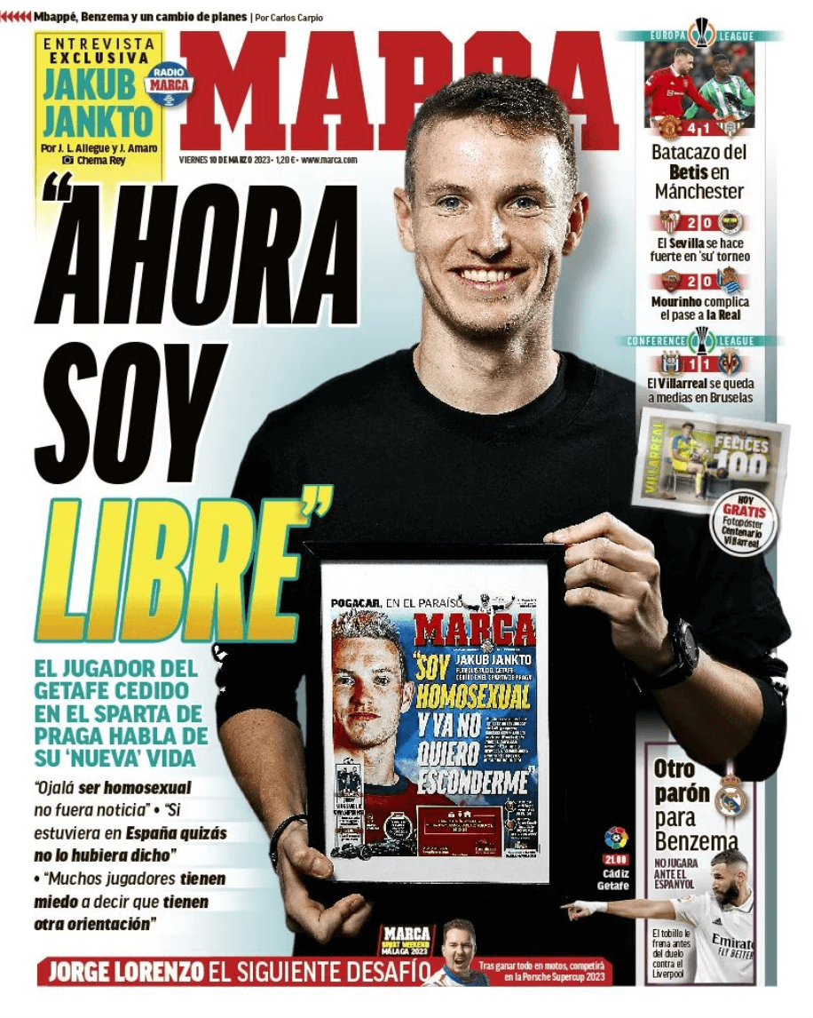 Jakub Jankto sulla prima pagina di Marca ad un mese dal coming out: "Ora sono libero" - Jakub Jankto Marca - Gay.it