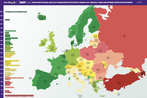 Rainbow Europe Map 2023, Italia al 34° posto su 49 Paesi per uguaglianza e tutela delle persone LGBT - Ilga Europe 2023 - Gay.it