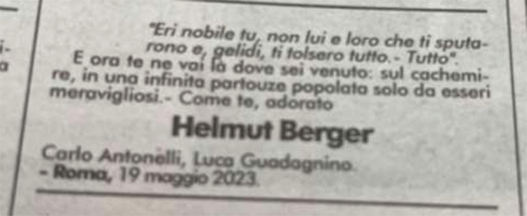 necrologio helmut berger luca guadagnino carlo antonelli