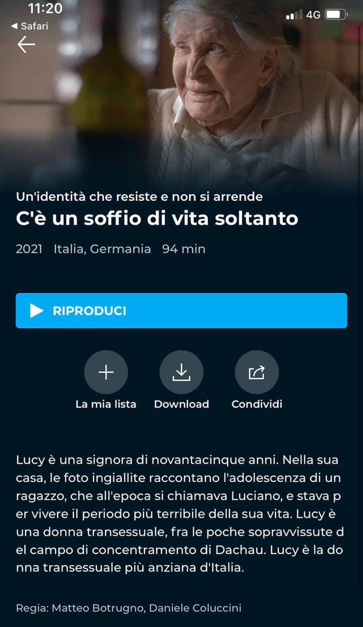 RaiPlay sporca la memoria di Lucy Salani: sinossi transfobica per il docufilm sulla sua vita - Ce un soffio di vita soltanto - Gay.it