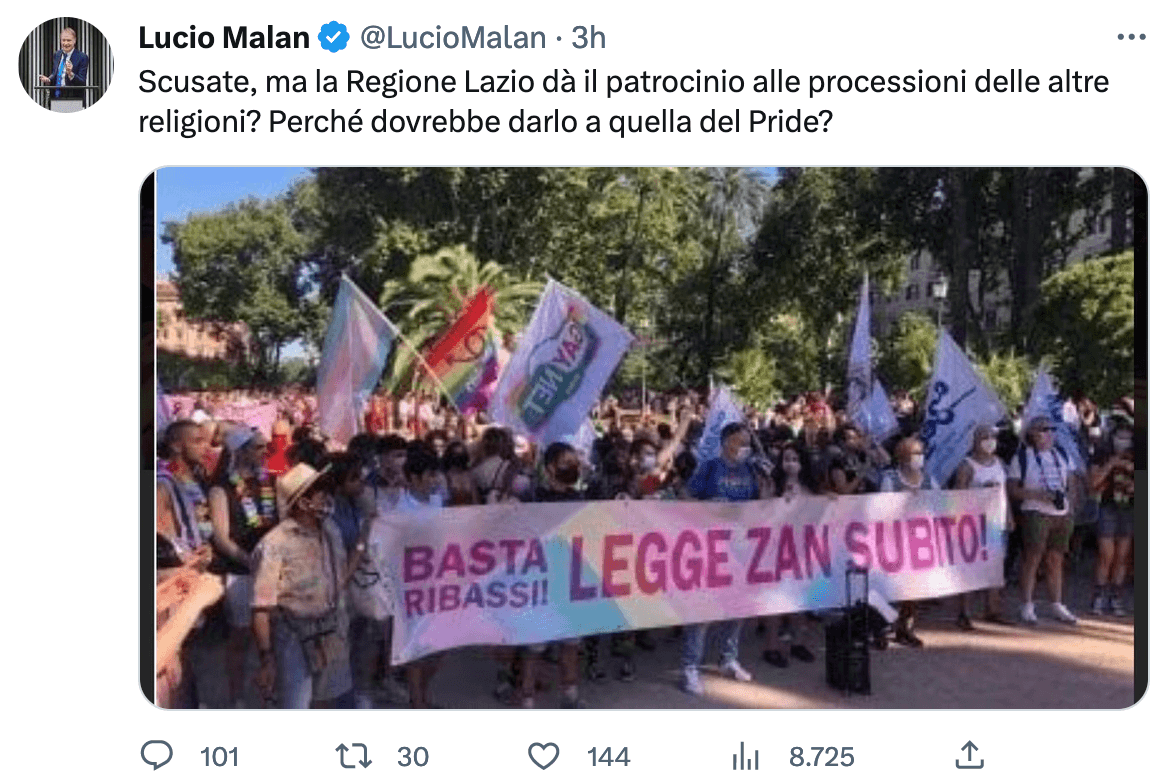 Fratelli d'Italia contro il Pride: "Indottrina i bambini". Elodie: "Vergogna!" - Lucio Malan vs. Pride 2 - Gay.it