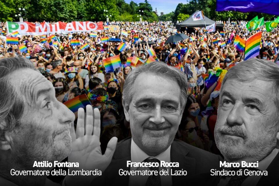 Non solo Rocca (Lazio), anche Fontana (Lombardia) e Bucci negano il patrocinio ai Pride di Milano e Genova - Non solo il Lazio anche la Lombardia e il comune di Genova negano il patrocinio al Pride - Gay.it