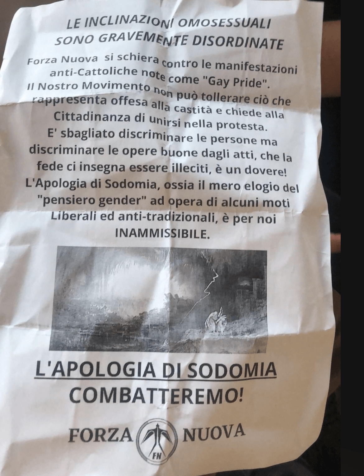Forza Nuova volantino anti-LGBTQIA+ contro il Pride Abruzzo a Chieti