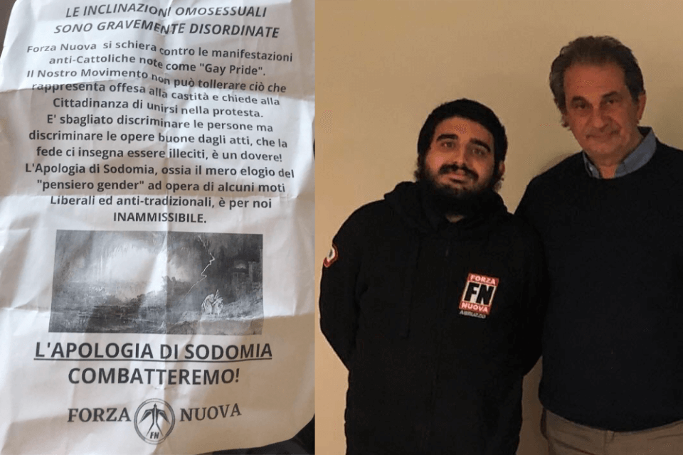 volantino di Forza Nuova contro Abruzzo Pride a Chieti - Francesco Elia De Petris e Roberto Fiore di Forza Nuova