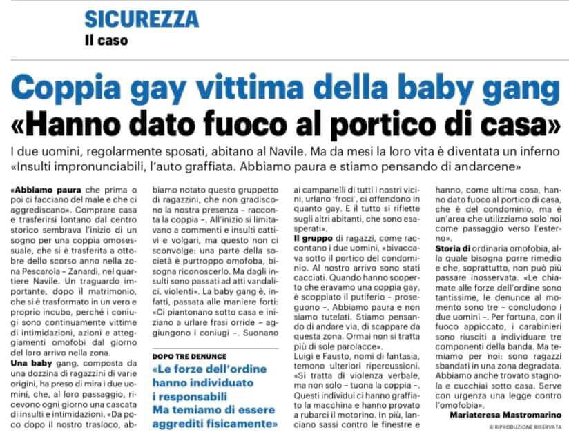 Bologna, coppia gay perseguitata da baby gang omofoba: "Hanno dato fuoco al portico di casa" - omofobia bologna - Gay.it
