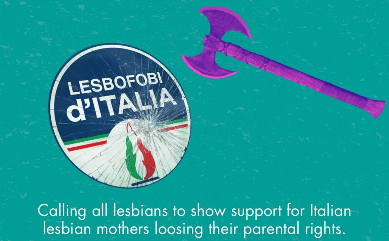 Lesbiche d’Europa contro Giorgia Meloni: “Anche noi siamo donne e mamme”. Sit-in in 4 ambasciate europee