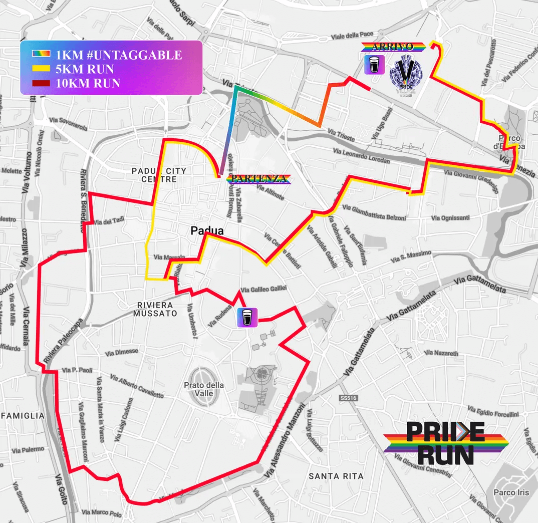 Pride Run, il 2 settembre a Padova la prima corsa in Italia dedicata all’inclusività e ai diritti civili - Pride Run Percorsi - Gay.it