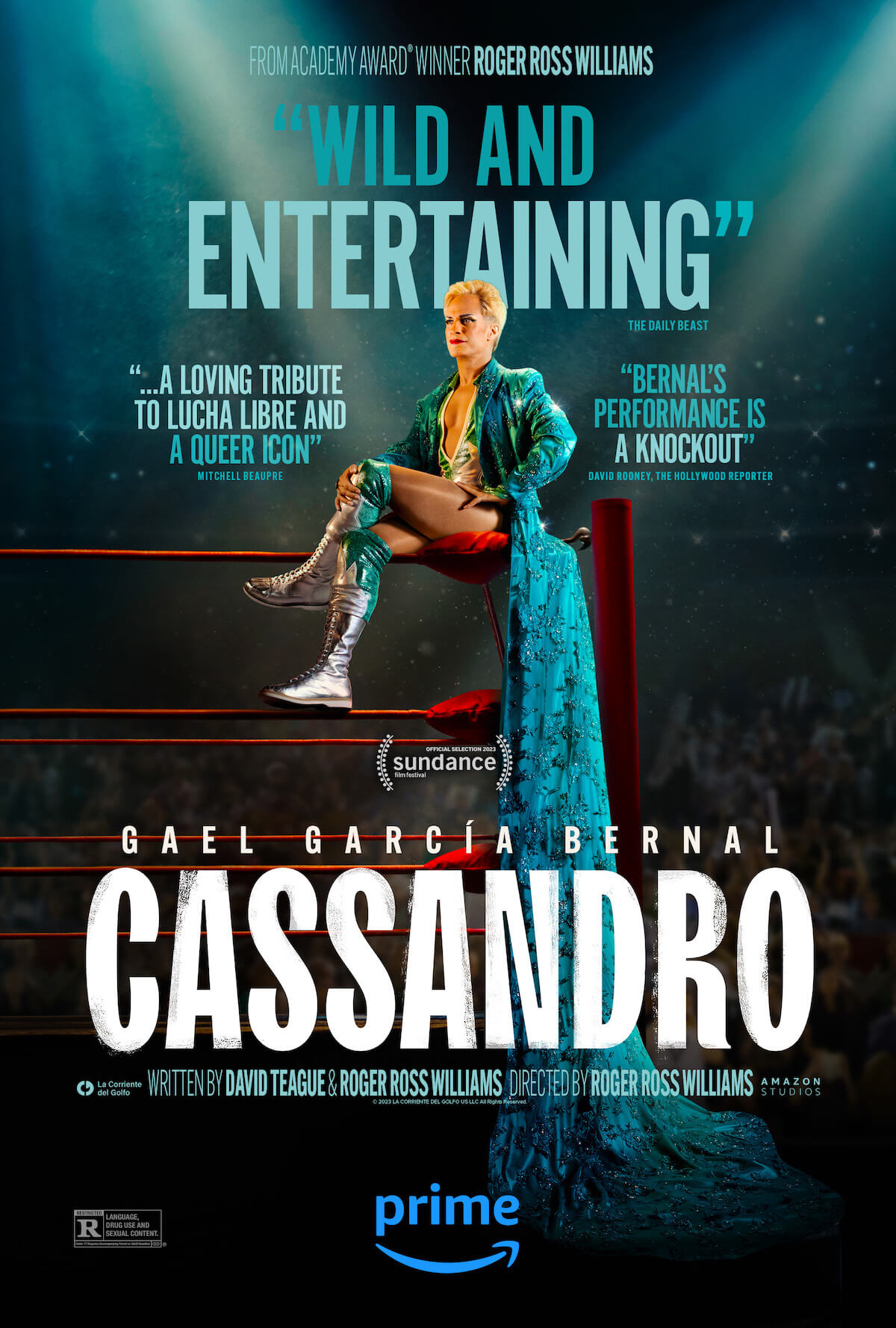 Cassandro, Gael García Bernal e Bad Bunny flirtano nel primo trailer sul celebre wrestler gay - PrimeVideo Cassandro Poster vert - Gay.it
