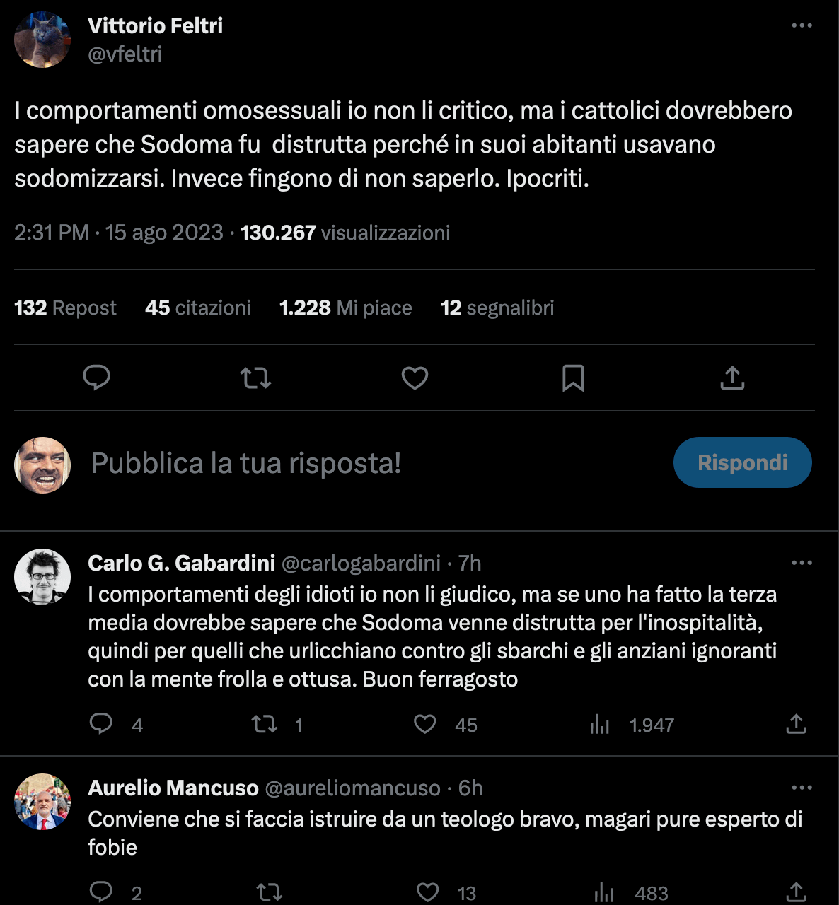 Vittorio Feltri e i deliri su omosessualità, cattolici e Sodoma - Vittorio Feltri e i deliri su omosessualita cattolici e Sodoma - Gay.it