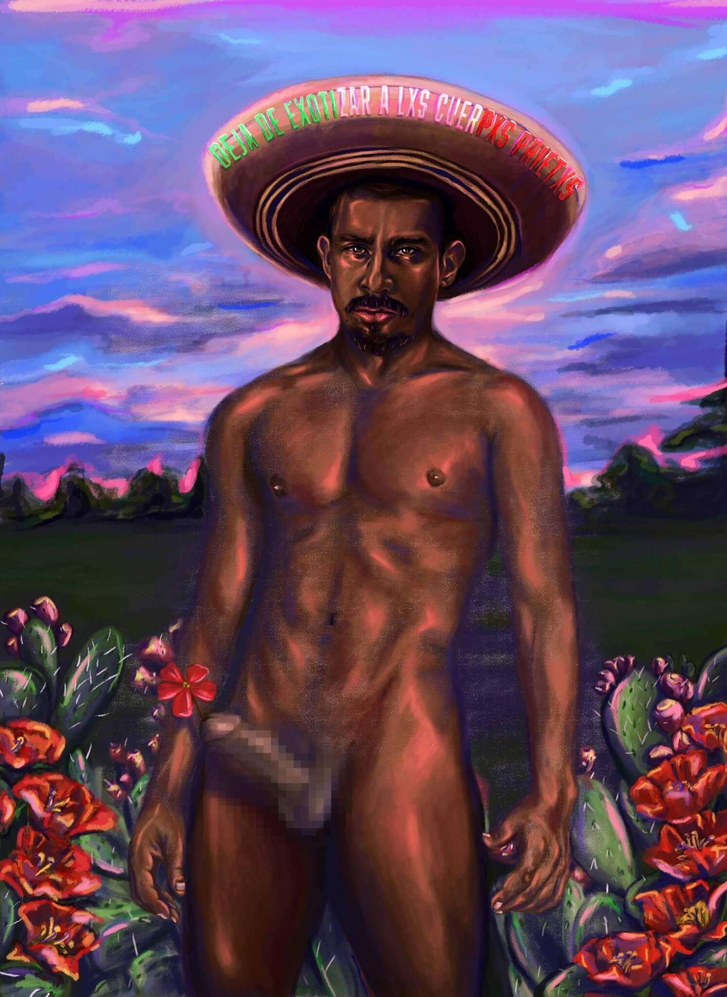 L'arte di Mar Coyol nel Messico LGBTQI+ tra oppressione coloniale, razzismo e odio omobitransfobico - intervista - deja de exotizar cuerpxs prietxs scaled - Gay.it